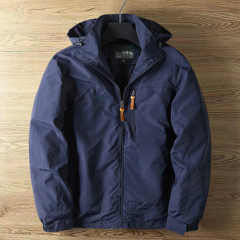 VALEWARD Waypoint Lightweight Shell in Night Navy, with the adjustable drawcord hood