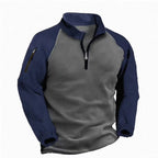 VALEWARD Outrider Fleece Half-Zip in Night Navy with Gunmetal Grey body panel, front view.