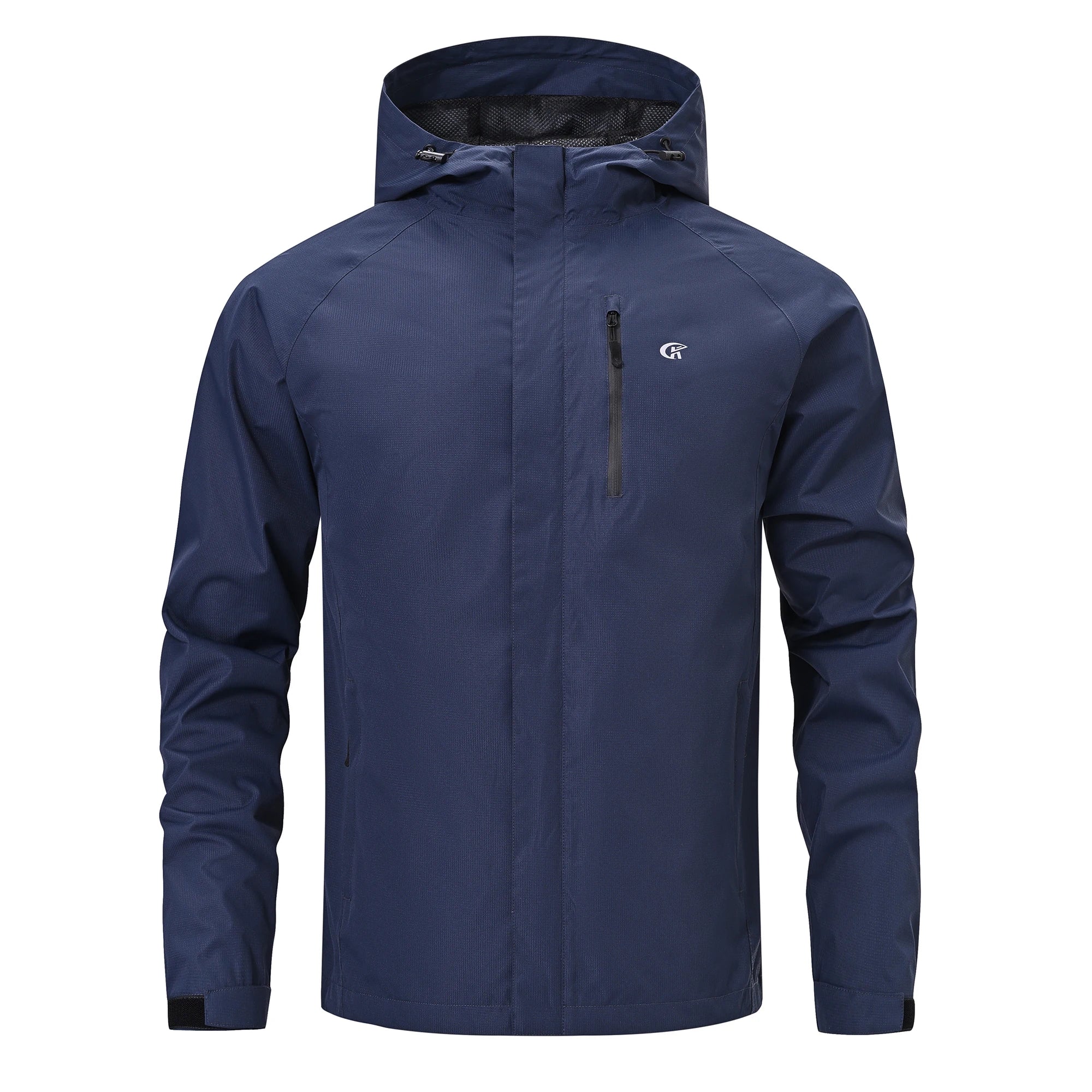 VALEWARD Voyager Packable Rain Shell in Night Navy, with the adjustable drawcord hood